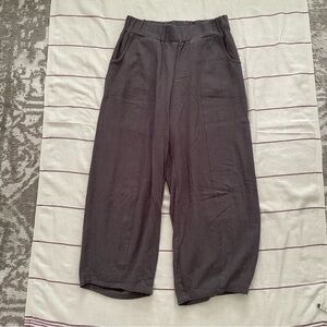 Linen blend cropped pull on elastic waist yoga lounge pants slate blue gray